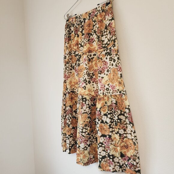 Ba&Sh Diary Printed Tiered Floral Midi Skirt Sz M/ 6US Yellow 100%Cotton Classic - Picture 6 of 15